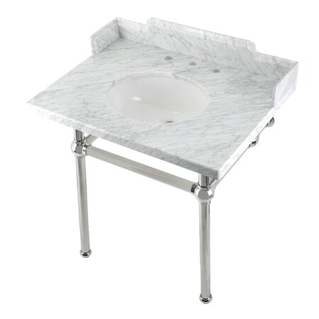 Kingston Brass 30 Carrara Marble Console Sink with Brass Legs, Marble WhitePolished Nickel LMS3030MB6